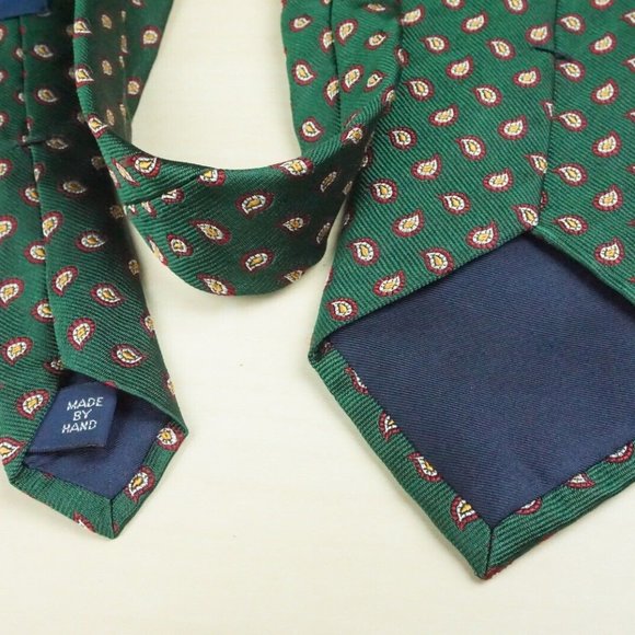 Polo by Ralph Lauren Made by Hand Emerald Green Garnet Red Lemon Yellow Silk Tie - Picture 5 of 7